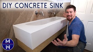 DIY Concrete Sink amp Countertop ll Small Bathroom Renovation [upl. by Alfred]