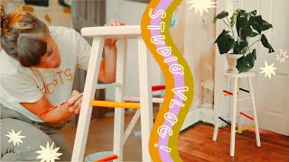 ✵ STUDIO VLOG ✵ PAINTING A STOOL MINI PAINTINGS [upl. by Sterling]