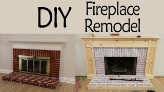 DIY Fireplace Remodel Pt 1 Whitewashing Brick amp Custom Surround [upl. by Jasen]