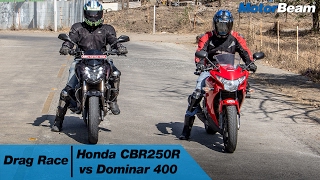 Honda CBR250R vs Dominar 400  Drag Race  MotorBeam [upl. by Sesmar537]