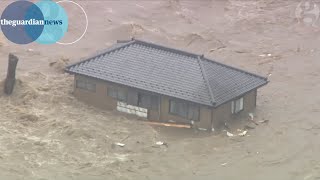 House washed away by floodwater in Japan [upl. by Nnyleak54]