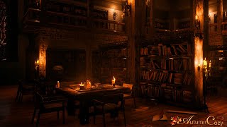 OLD LIBRARY AMBIENCE Rain Sounds Book Sounds Writing Sounds Candle Flame Crackle [upl. by Wertz]