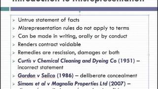 Misrepresentation Lecture 1 of 4 [upl. by Bartholomeus]