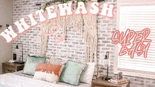 DIY EASIEST Whitewashed Faux Brick Wall [upl. by Ebenezer]