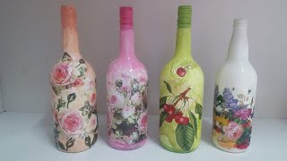 Decorating bottles with decoupage tissue papers  Tutorial [upl. by Monson]